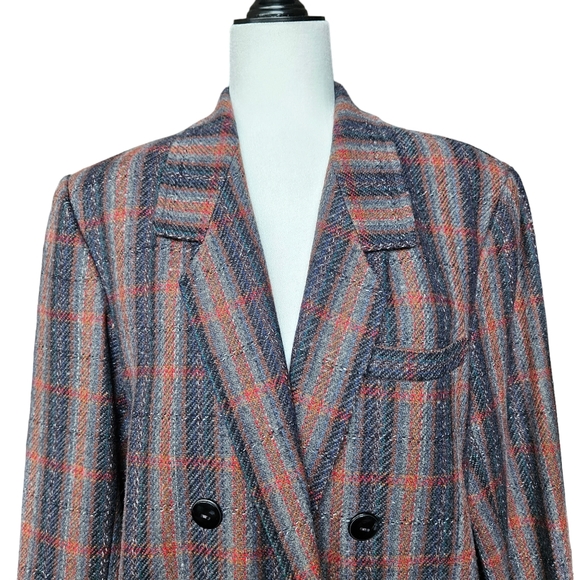 Vintage 90s Oversized Grey Red Blue Glen Plaid Hand Made Woolen Jacket Blazer 12 - Picture 11 of 15
